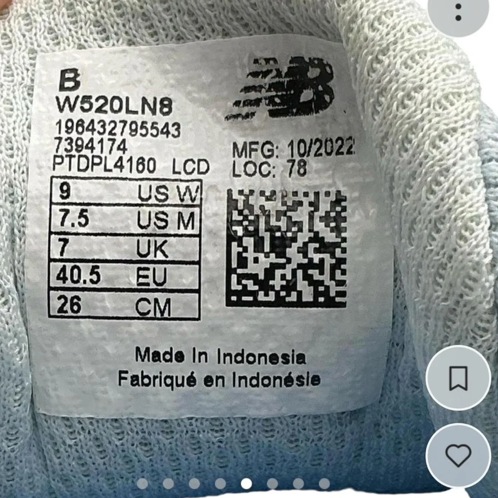 New Balance 520 Light Gray Running Shoes size‎ 9